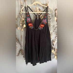 Free People Lovers Cove Black Embroidered Mini Dress Beachy BathingSuit Cover Up